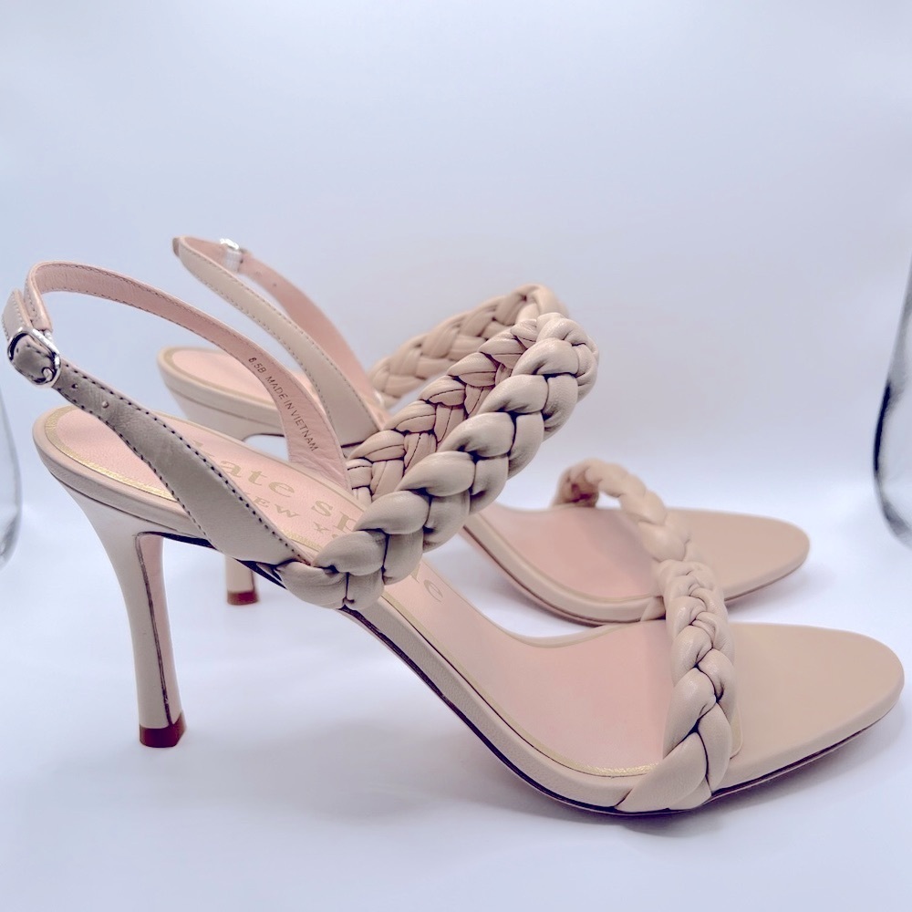 KATE SPADE New York Braided Saffron Leather Nude Slingback Sandal US 8.5 NEW - Picture 4 of 11